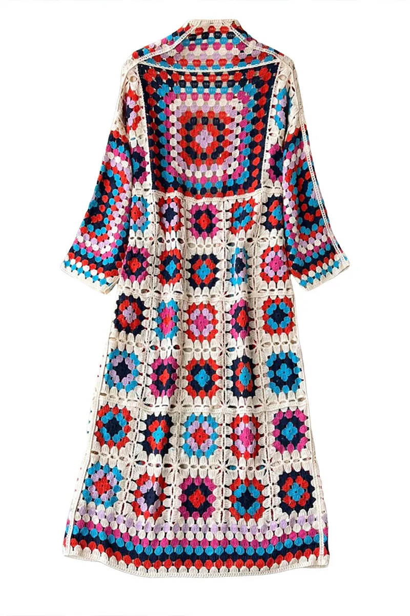 CS3306 Boho Crochet Long Cardigan Outerwear