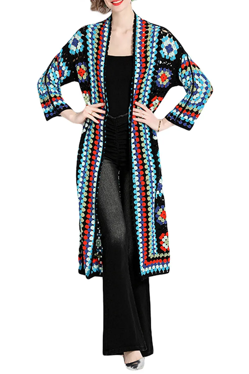 CS3306 Boho Crochet Long Cardigan Outerwear