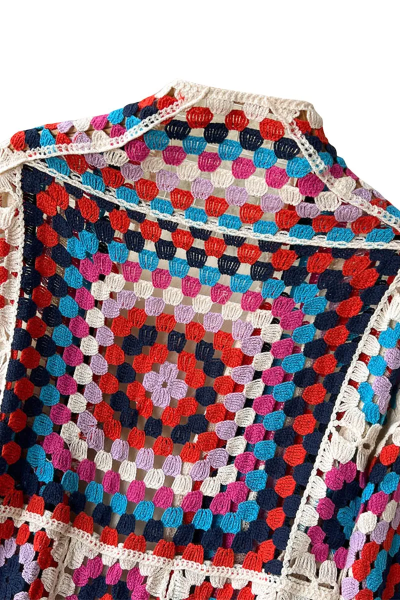 CS3306 Boho Crochet Long Cardigan Outerwear
