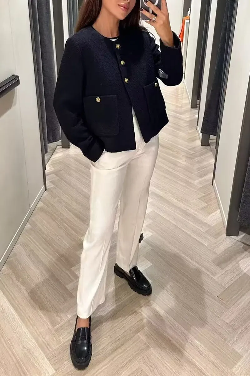 CS3379 Round Neck Elegant Jacket Outerwear