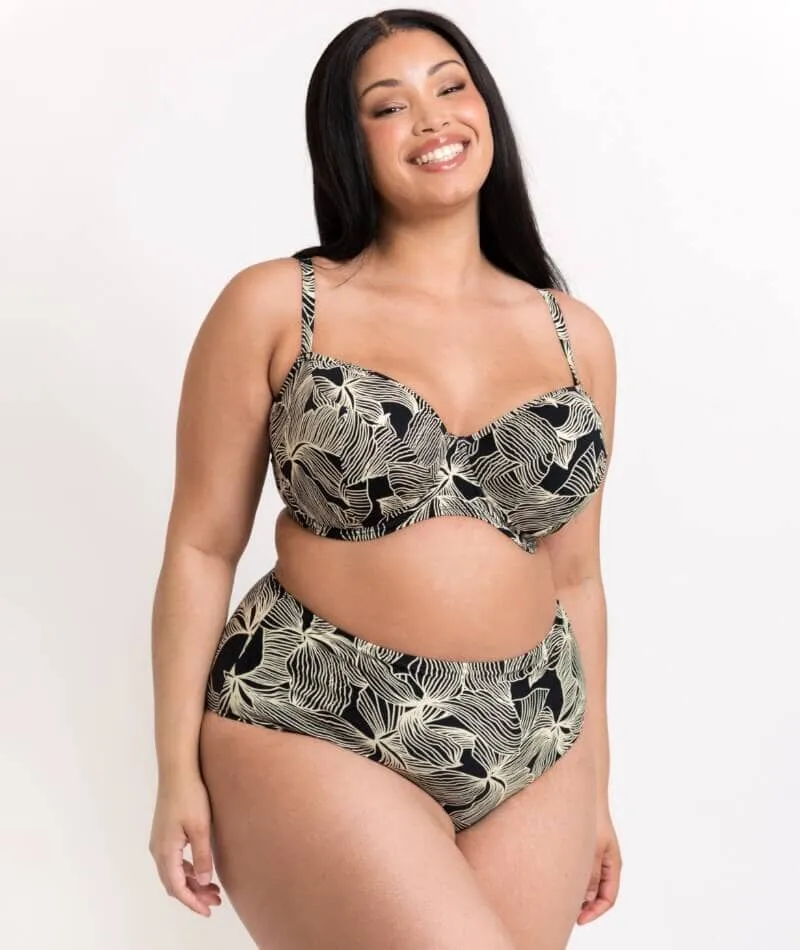 Curvy Kate Ripple Reef High Waist Bikini Brief - Black Print