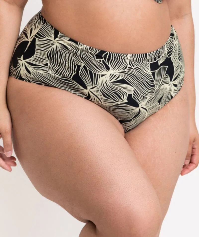 Curvy Kate Ripple Reef High Waist Bikini Brief - Black Print