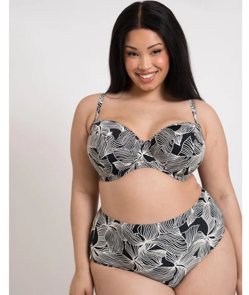 Curvy Kate Ripple Reef High Waist Bikini Brief - Black Print