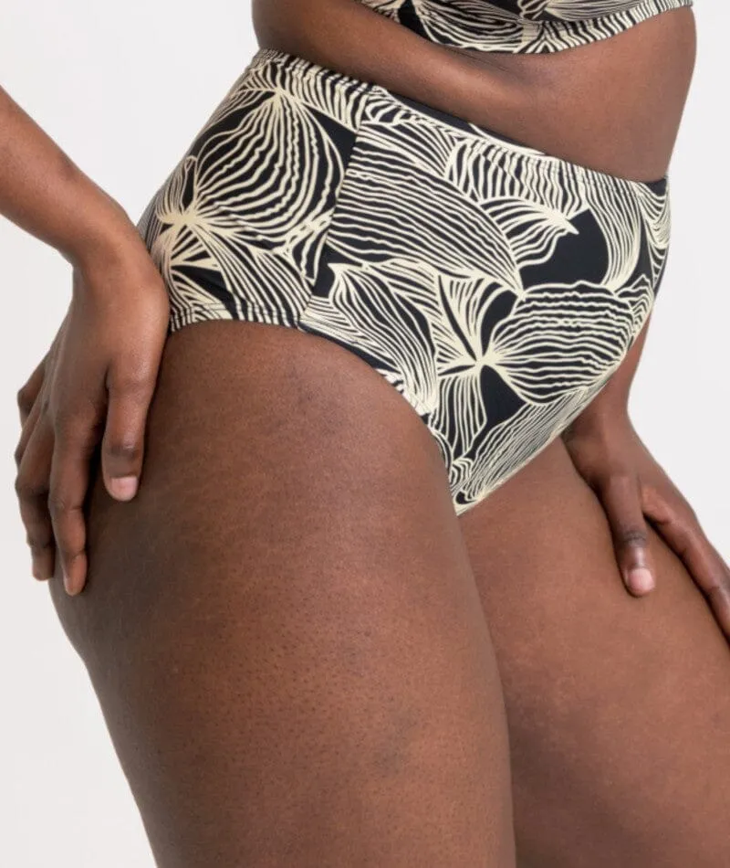 Curvy Kate Ripple Reef High Waist Bikini Brief - Black Print