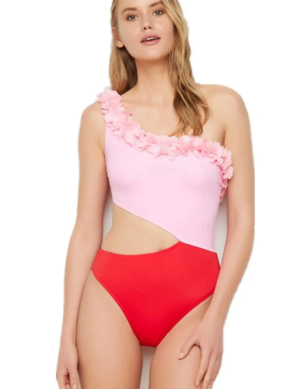 Cutout One Shoulder Contrast Parent-Child Swimwear