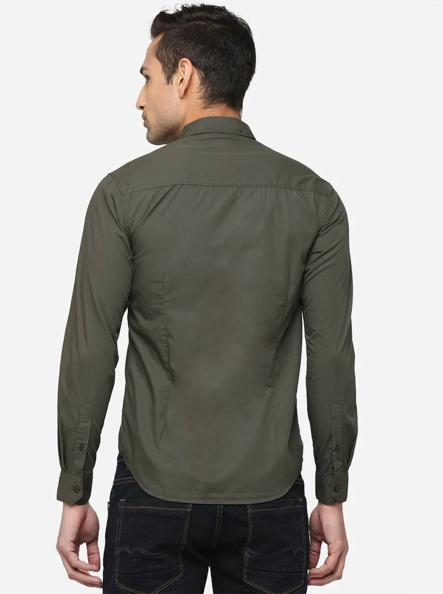 Dark Grey Solid Slim Fit Semi Casual Shirt | Greenfibre