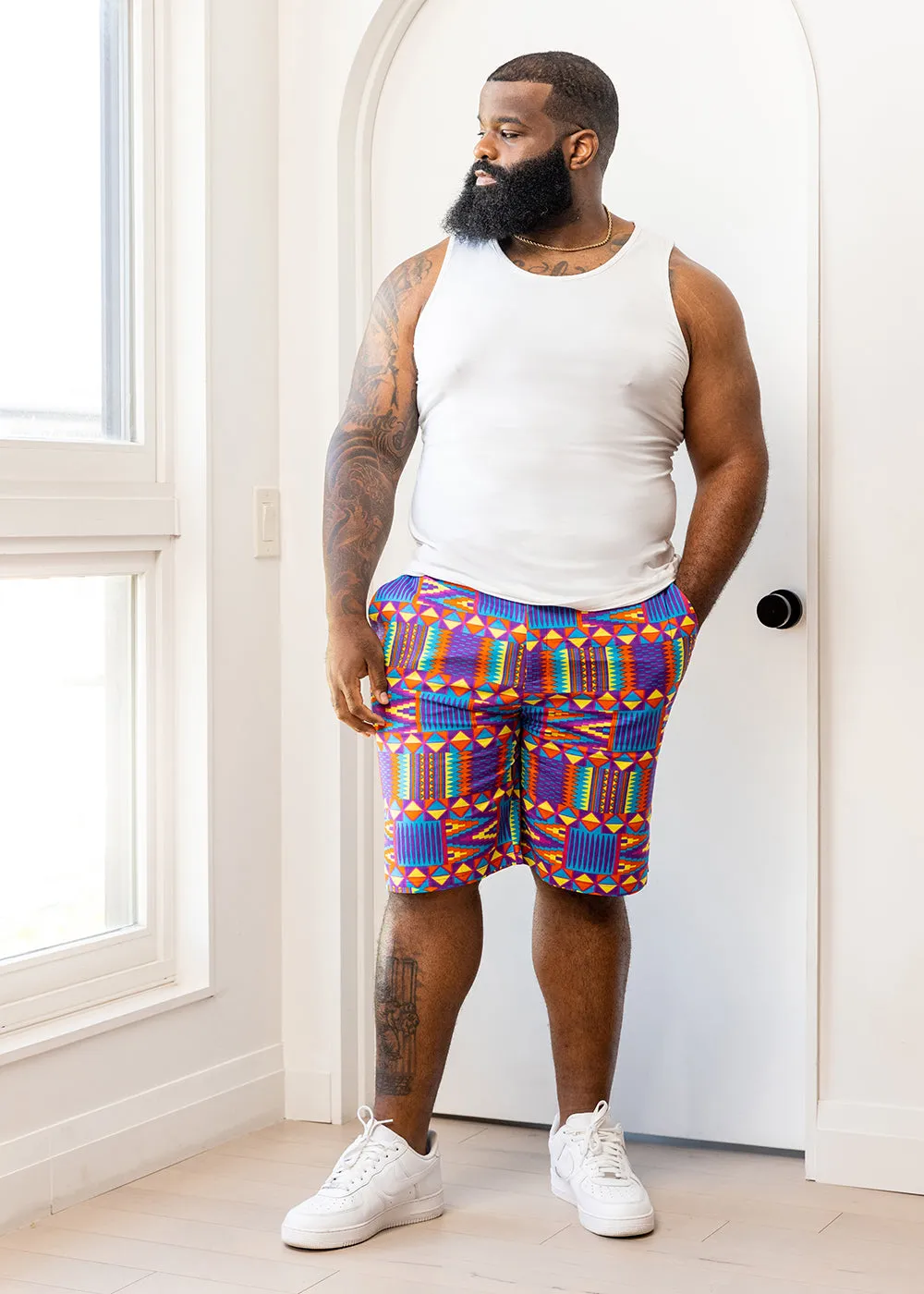 Debare African Print Shorts (Rainbow Kente)-Clearance