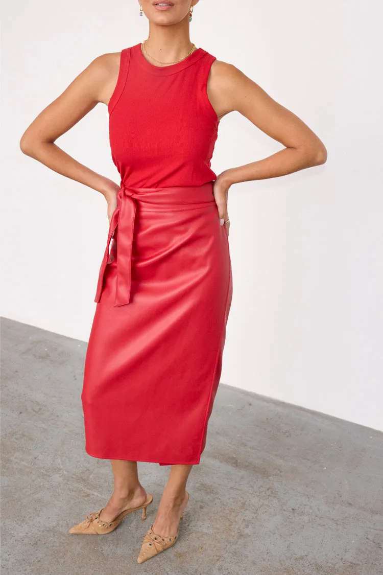 Deep Red Vegan Leather Jaspre Skirt