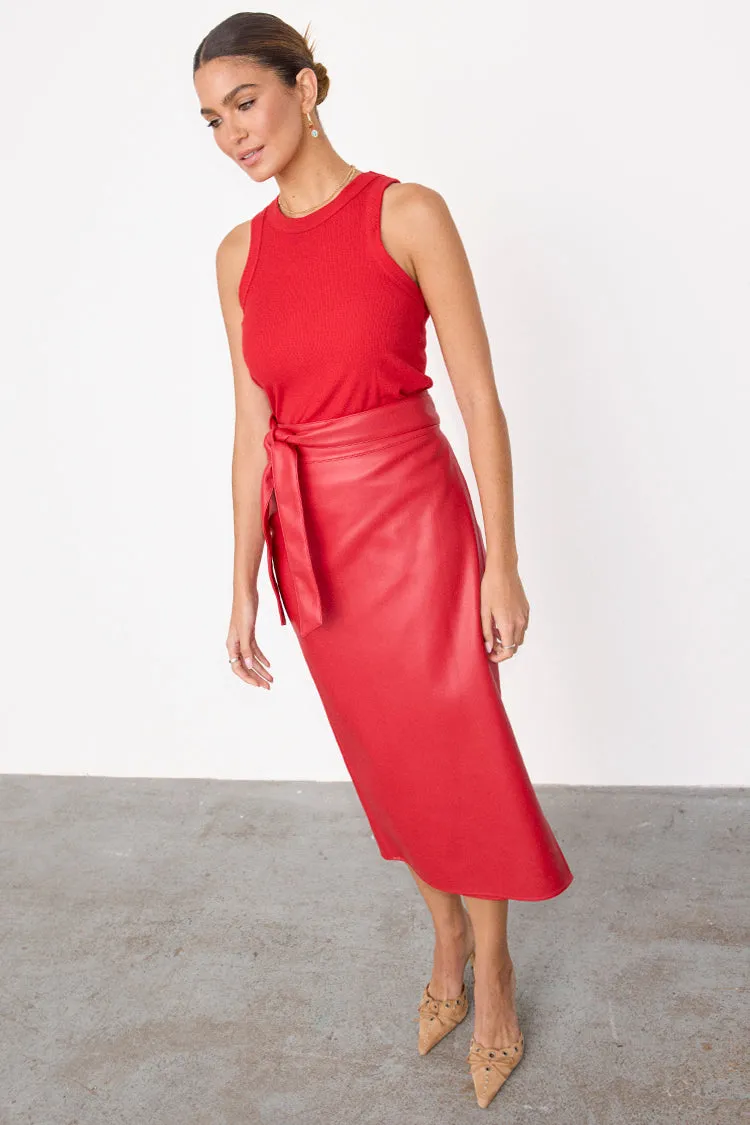 Deep Red Vegan Leather Jaspre Skirt