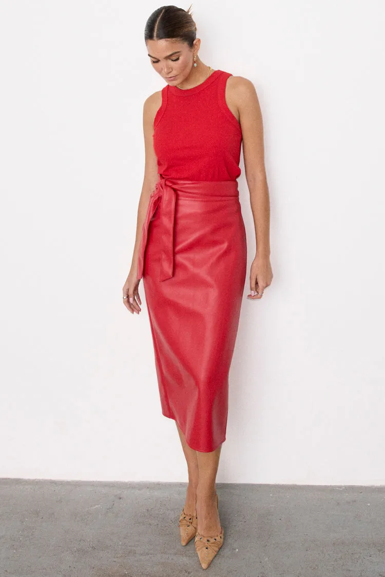 Deep Red Vegan Leather Jaspre Skirt