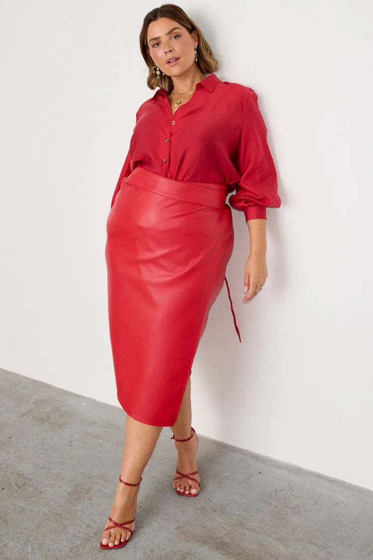 Deep Red Vegan Leather Jaspre Skirt