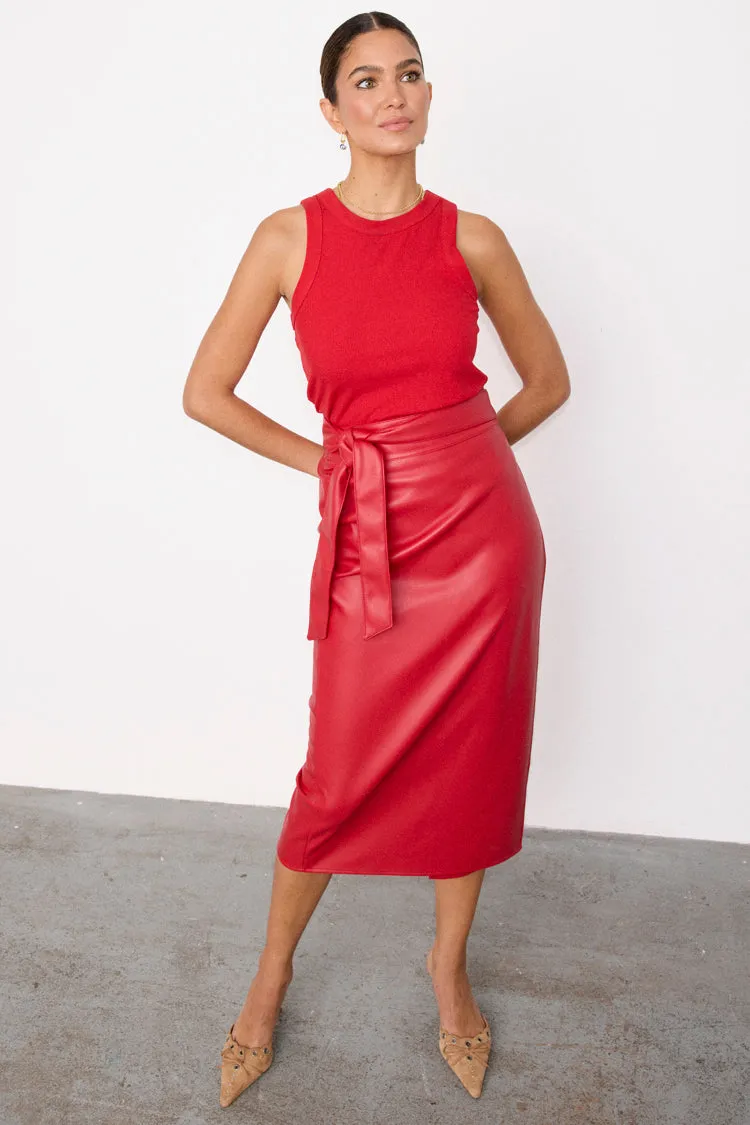 Deep Red Vegan Leather Jaspre Skirt