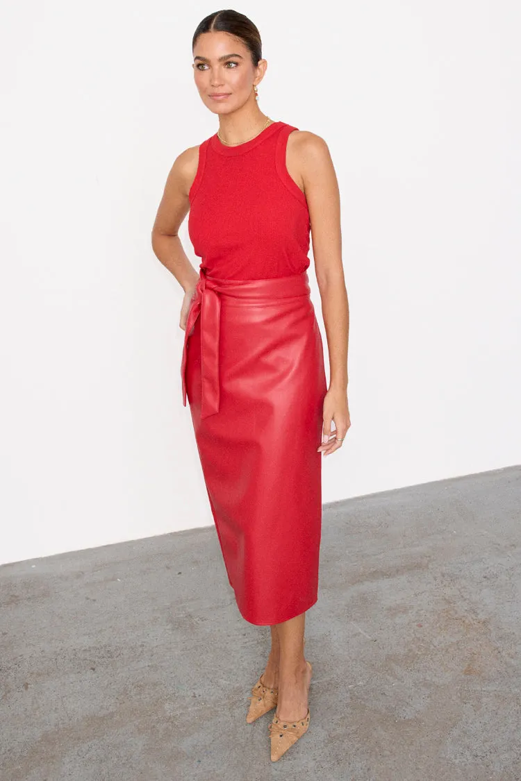Deep Red Vegan Leather Jaspre Skirt
