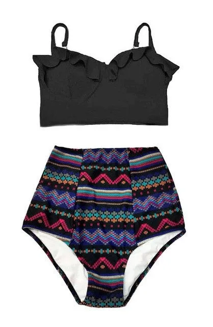 Delia Vintage Style High Waist Push Up Bikini