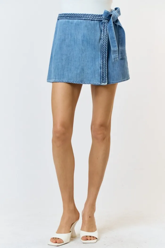 Denim Braided Waist Skort