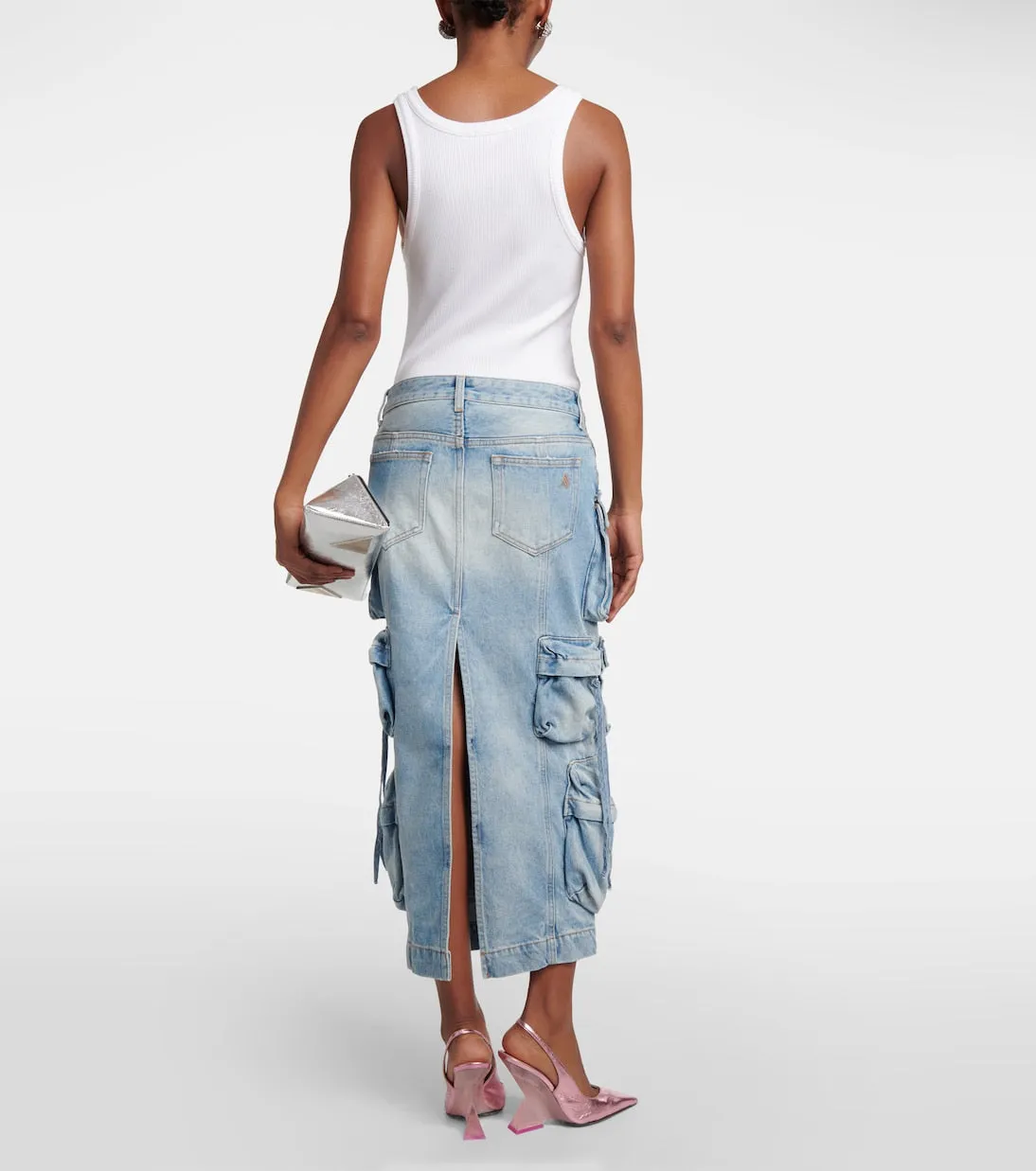Denim cargo midi skirt The Attico, blue