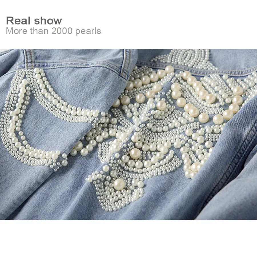 Denim jean vintage jacket vintage whit  pearl studs