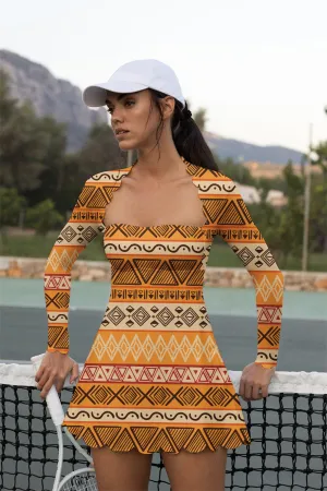 Desert Dusk Court Dress – Tribal Print Long Sleeve Athletic Dress for Tennis & Pickleball