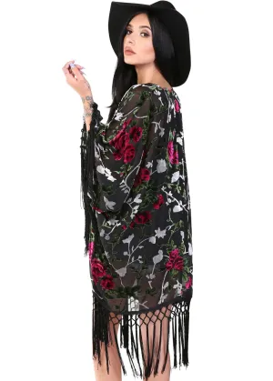 DESERT ROSE VELVET FRINGE KIMONO