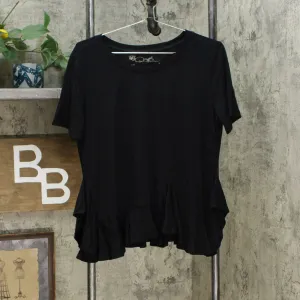 DG2 by Diane Gilman Women's Asymmetric Ruffle Hem Top Black Small