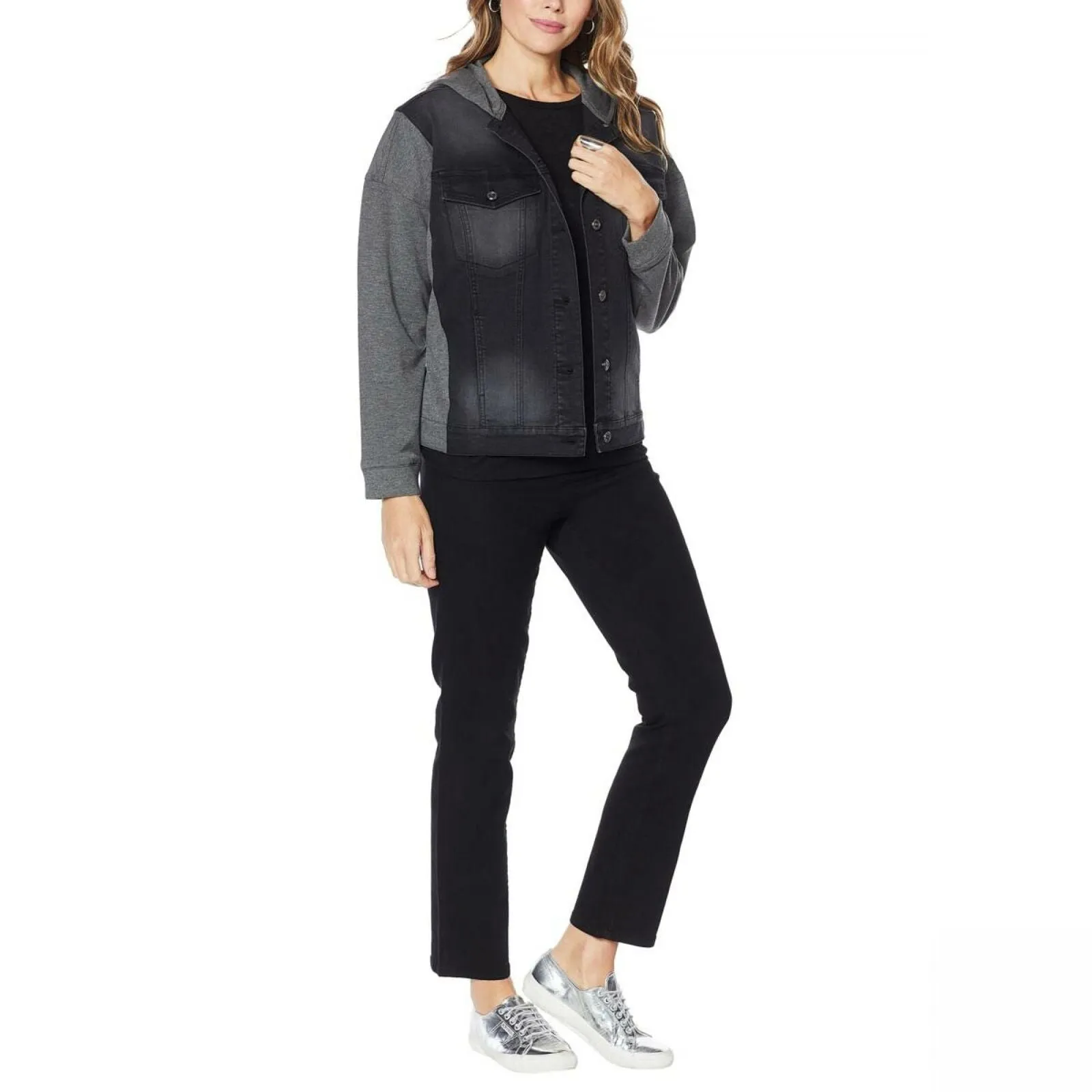 DG2 by Diane Gilman Women's Denim Look Classic Stretch French Terry Jacket