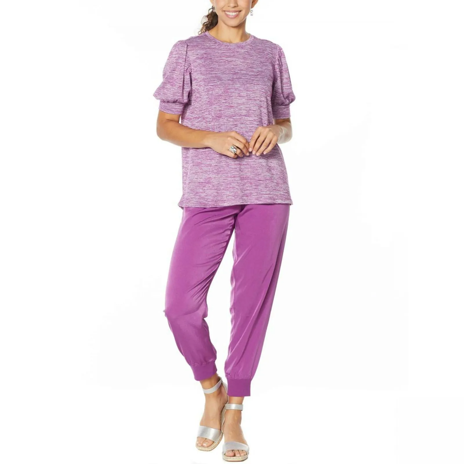 DG2 by Diane Gilman Women's Plus Size Balloon Sleeve Slub Knit T-Shirt