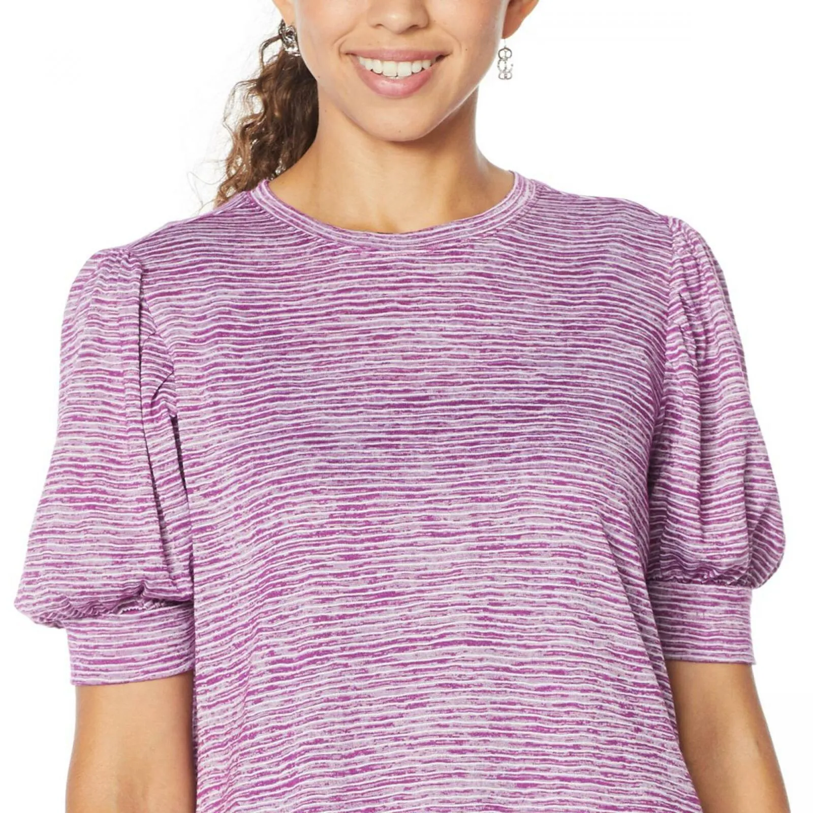 DG2 by Diane Gilman Women's Plus Size Balloon Sleeve Slub Knit T-Shirt