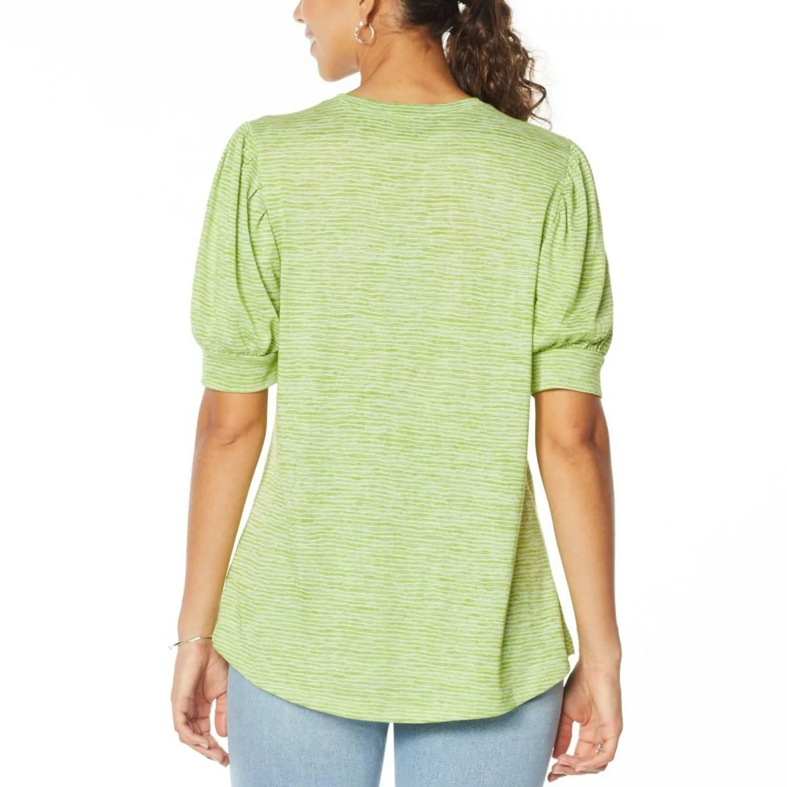 DG2 by Diane Gilman Women's Plus Size Balloon Sleeve Slub Knit T-Shirt