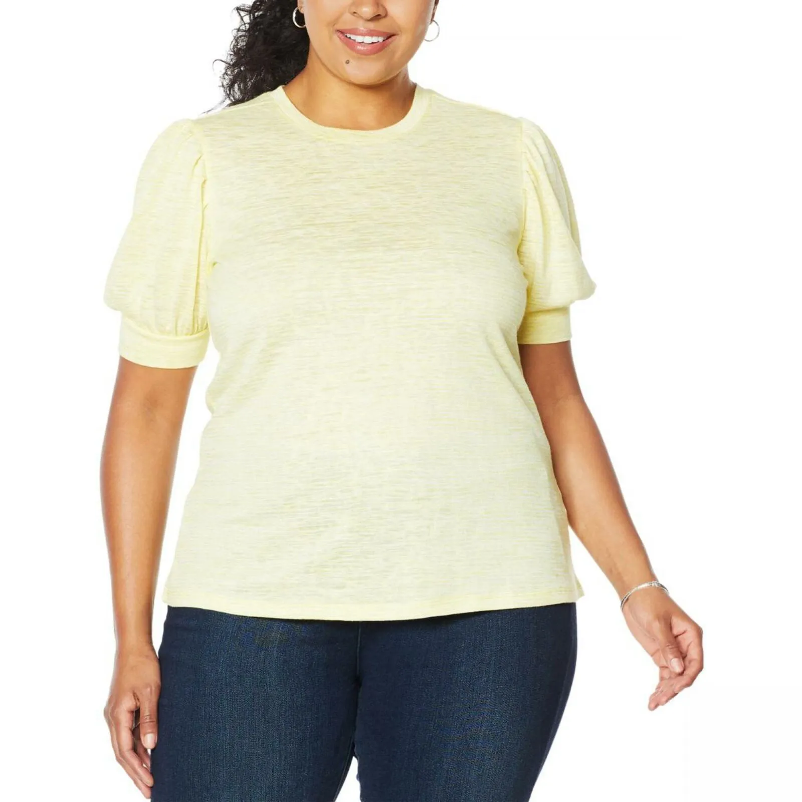 DG2 by Diane Gilman Women's Plus Size Balloon Sleeve Slub Knit T-Shirt