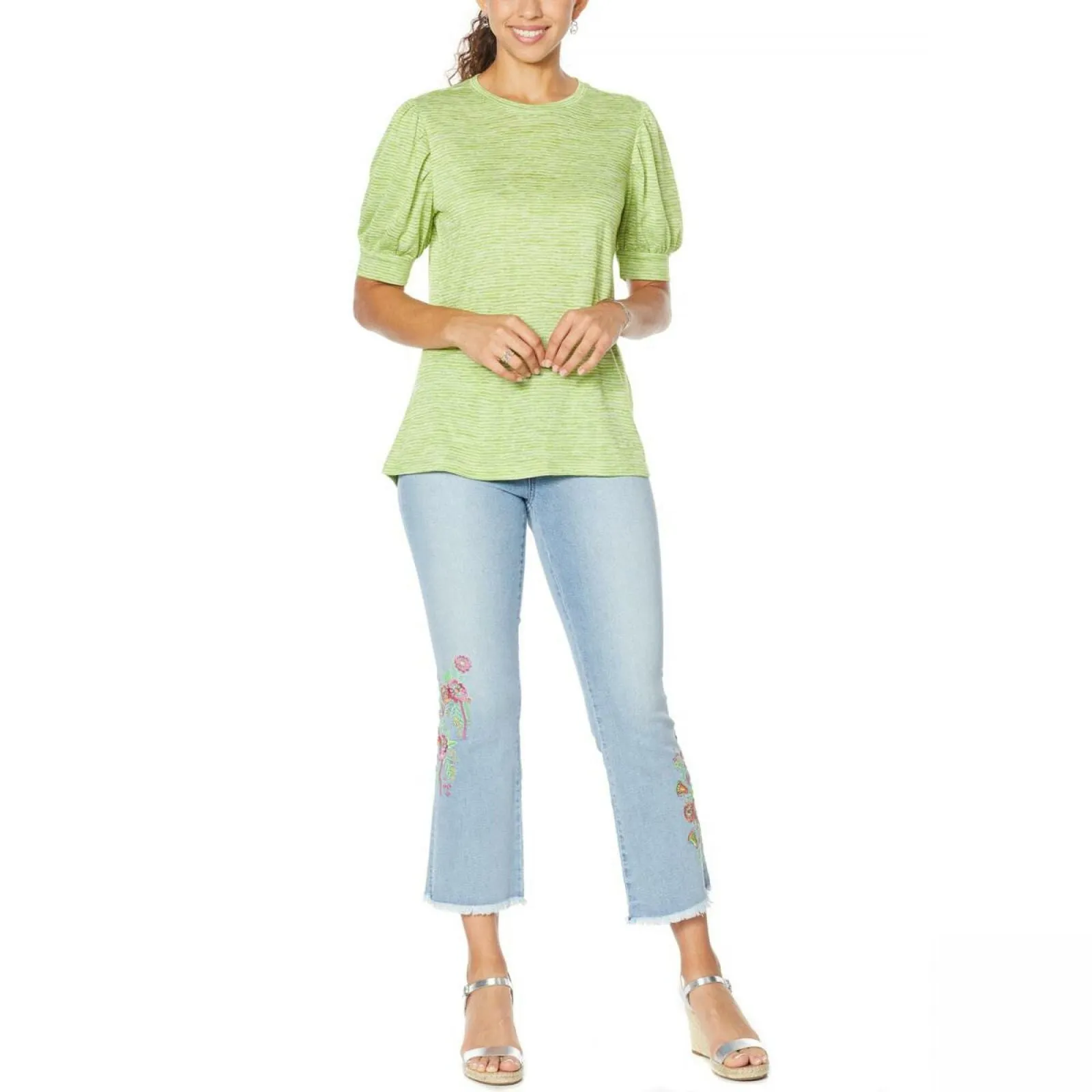 DG2 by Diane Gilman Women's Plus Size Balloon Sleeve Slub Knit T-Shirt