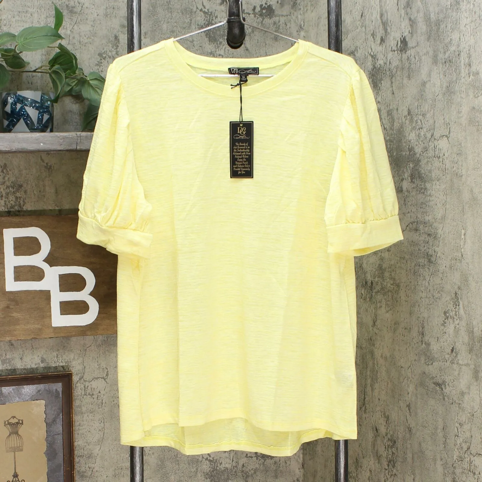 DG2 by Diane Gilman Women's Plus Size Balloon Sleeve Slub Knit T-Shirt