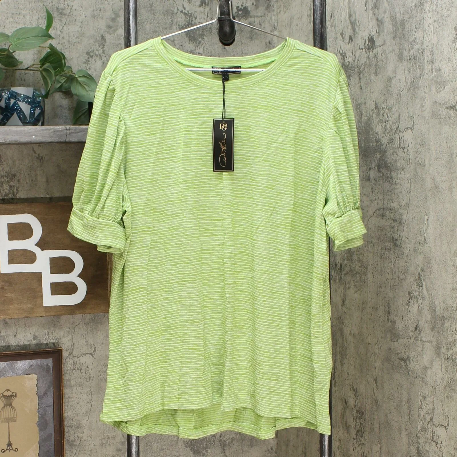 DG2 by Diane Gilman Women's Plus Size Balloon Sleeve Slub Knit T-Shirt