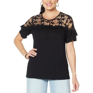DG2 by Diane Gilman Women's Plus Size Crochet And Ruffle Top