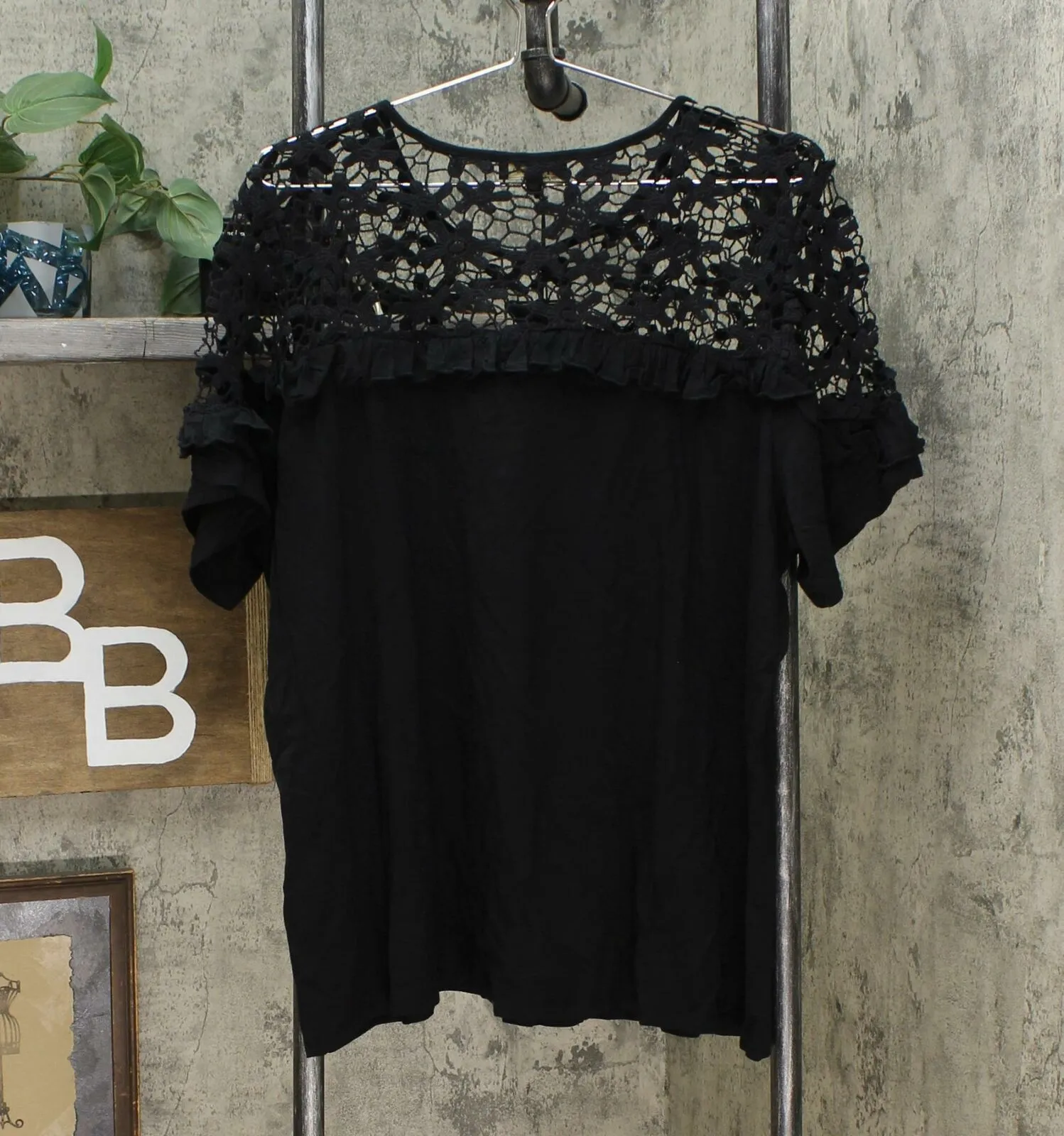 DG2 by Diane Gilman Women's Plus Size Crochet And Ruffle Top