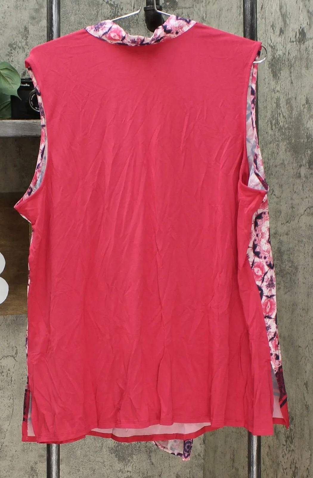 DG2 by Diane Gilman Women's Plus Size Print and Solid Tank With Attached Scarf