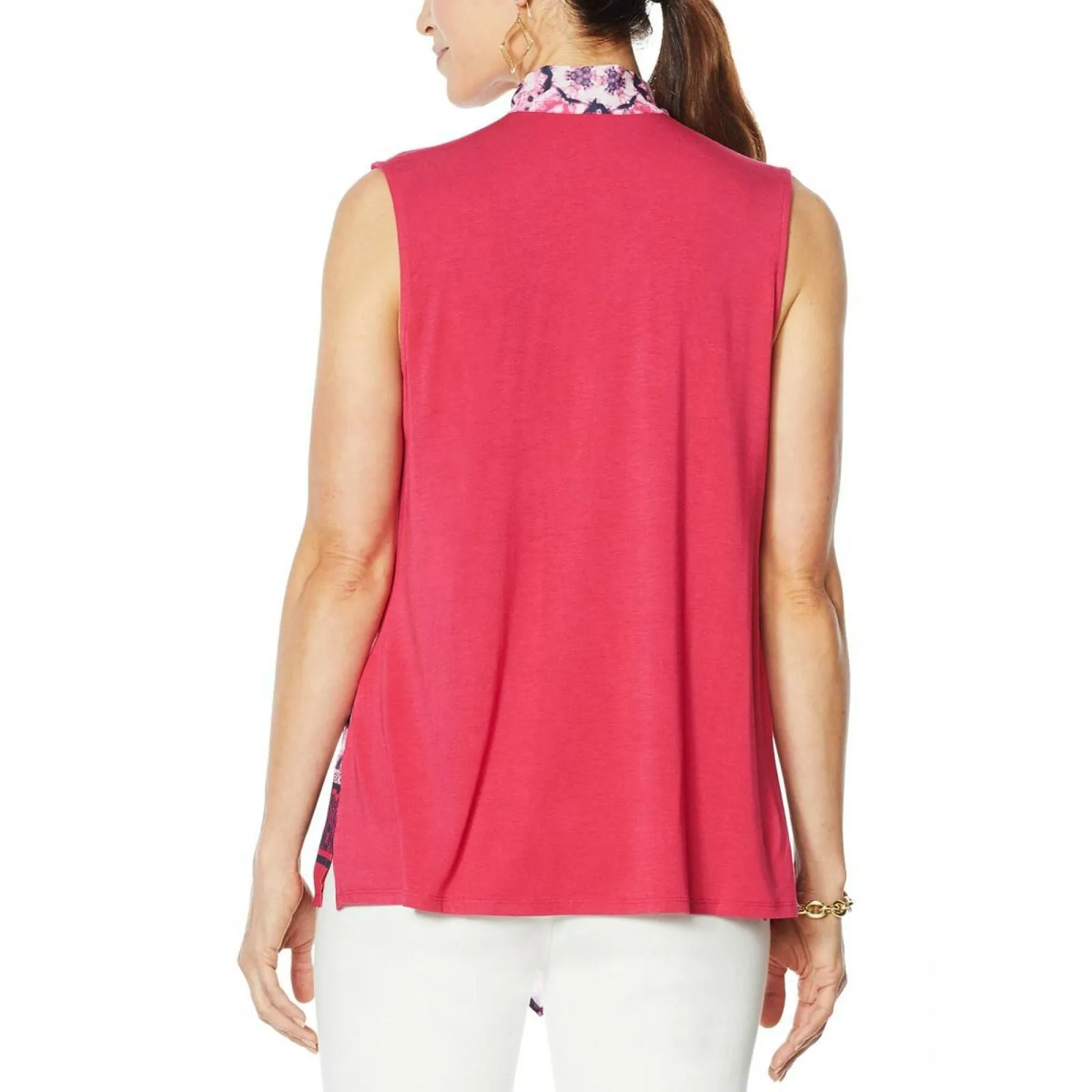 DG2 by Diane Gilman Women's Plus Size Print and Solid Tank With Attached Scarf