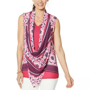 DG2 by Diane Gilman Women's Plus Size Print and Solid Tank With Attached Scarf