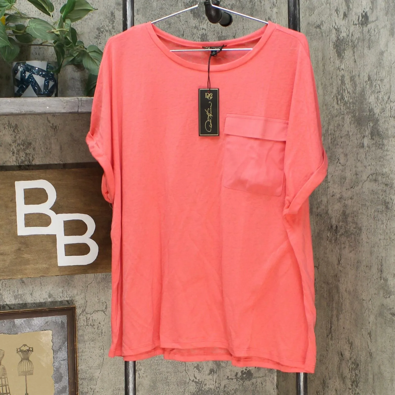 DG2 by Diane Gilman Women's Plus Size Slub Burnout Pocket T-Shirt
