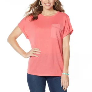DG2 by Diane Gilman Women's Plus Size Slub Burnout Pocket T-Shirt