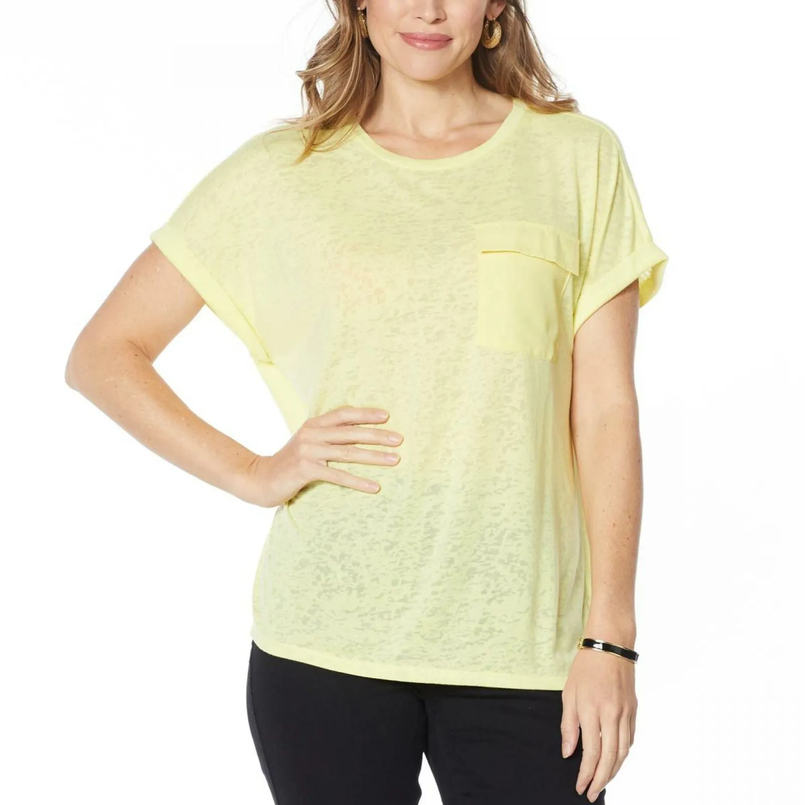 DG2 by Diane Gilman Women's Plus Size Slub Burnout Pocket T-Shirt