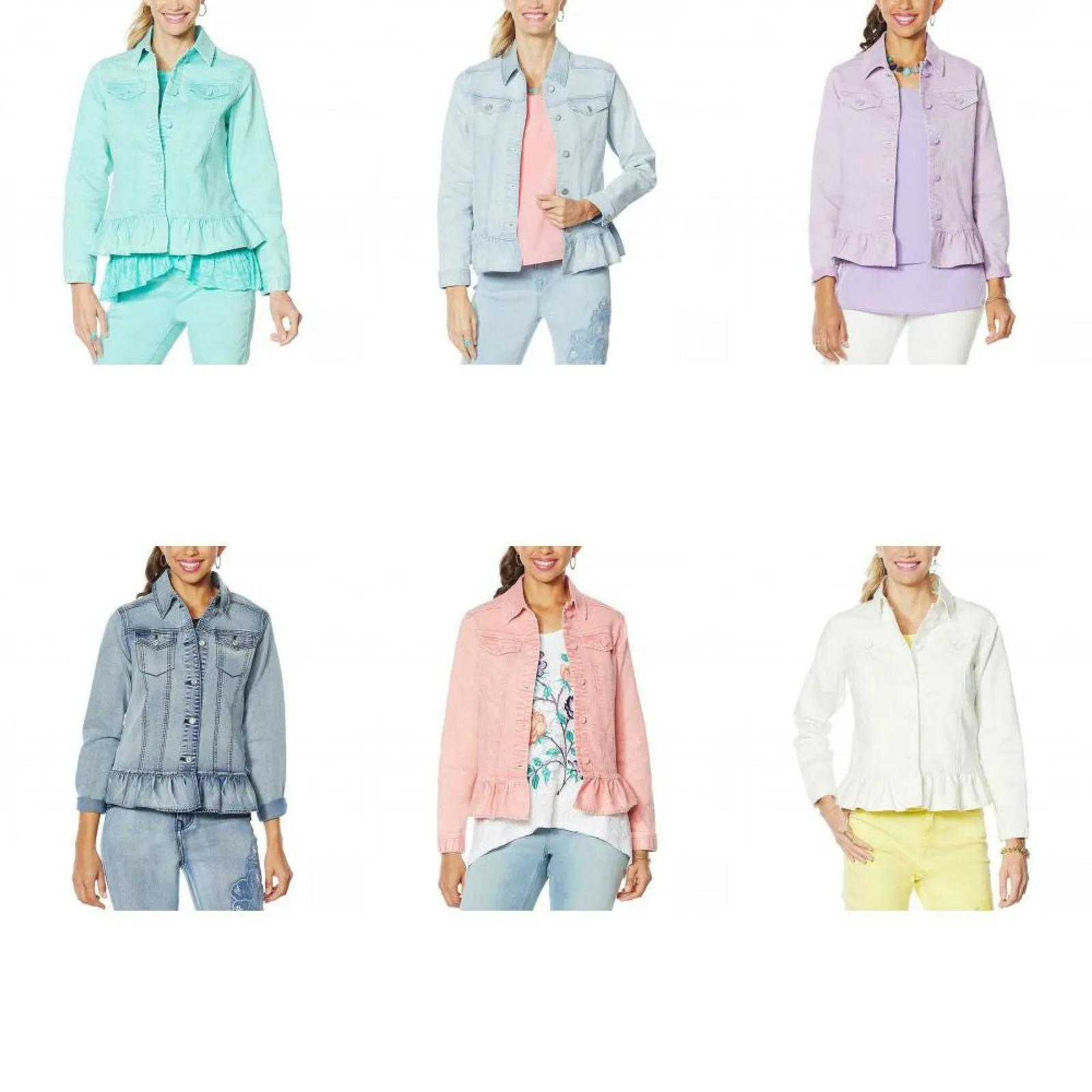 DG2 by Diane Gilman Women's Ruffled Hem Classic Stretch Denim Jacket