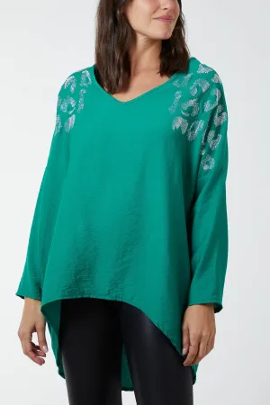 Diamante Leopard Shoulder Detail Blouse