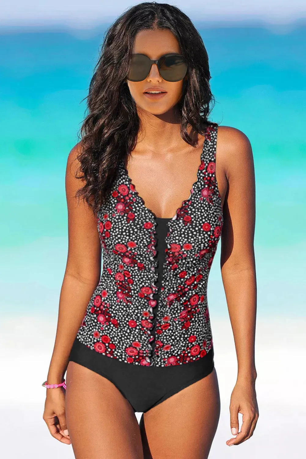 Dotted Print Ruffles One-piece Swimsuit