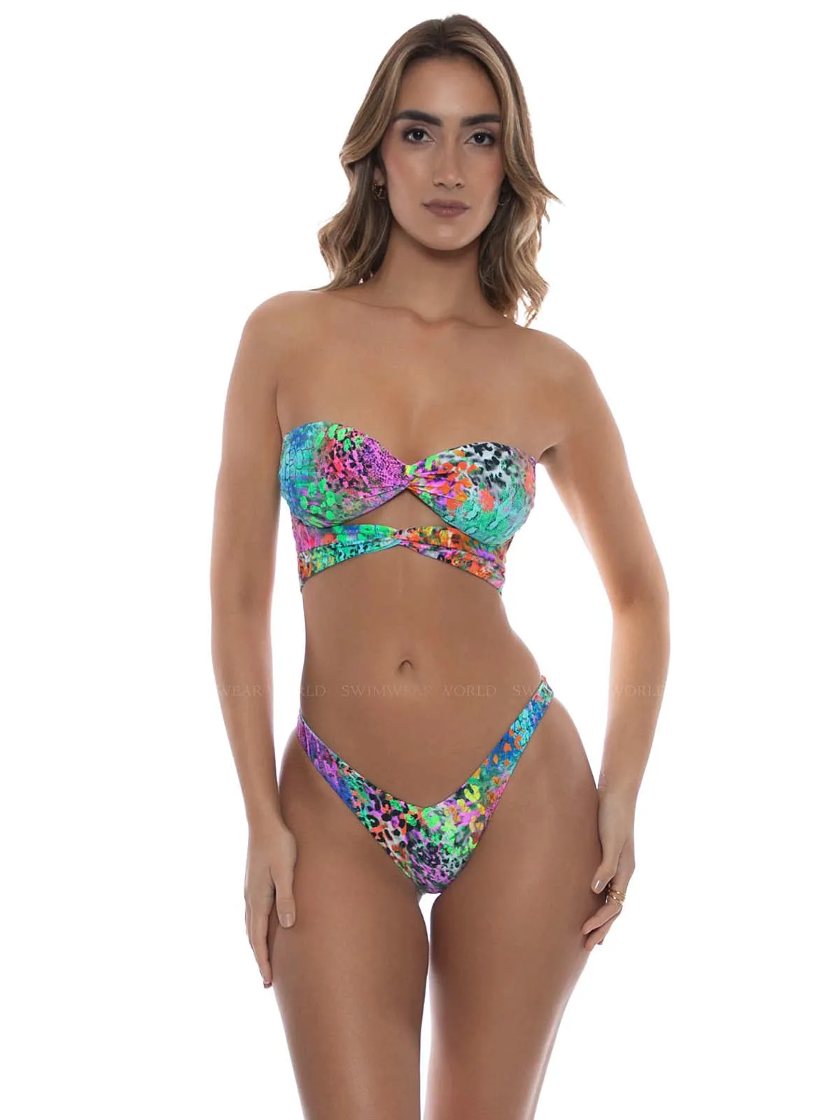 Double Knotted Cut Out Bandeau-High Leg Bikini