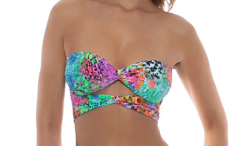Double Knotted Cut Out Bandeau-High Leg Bikini