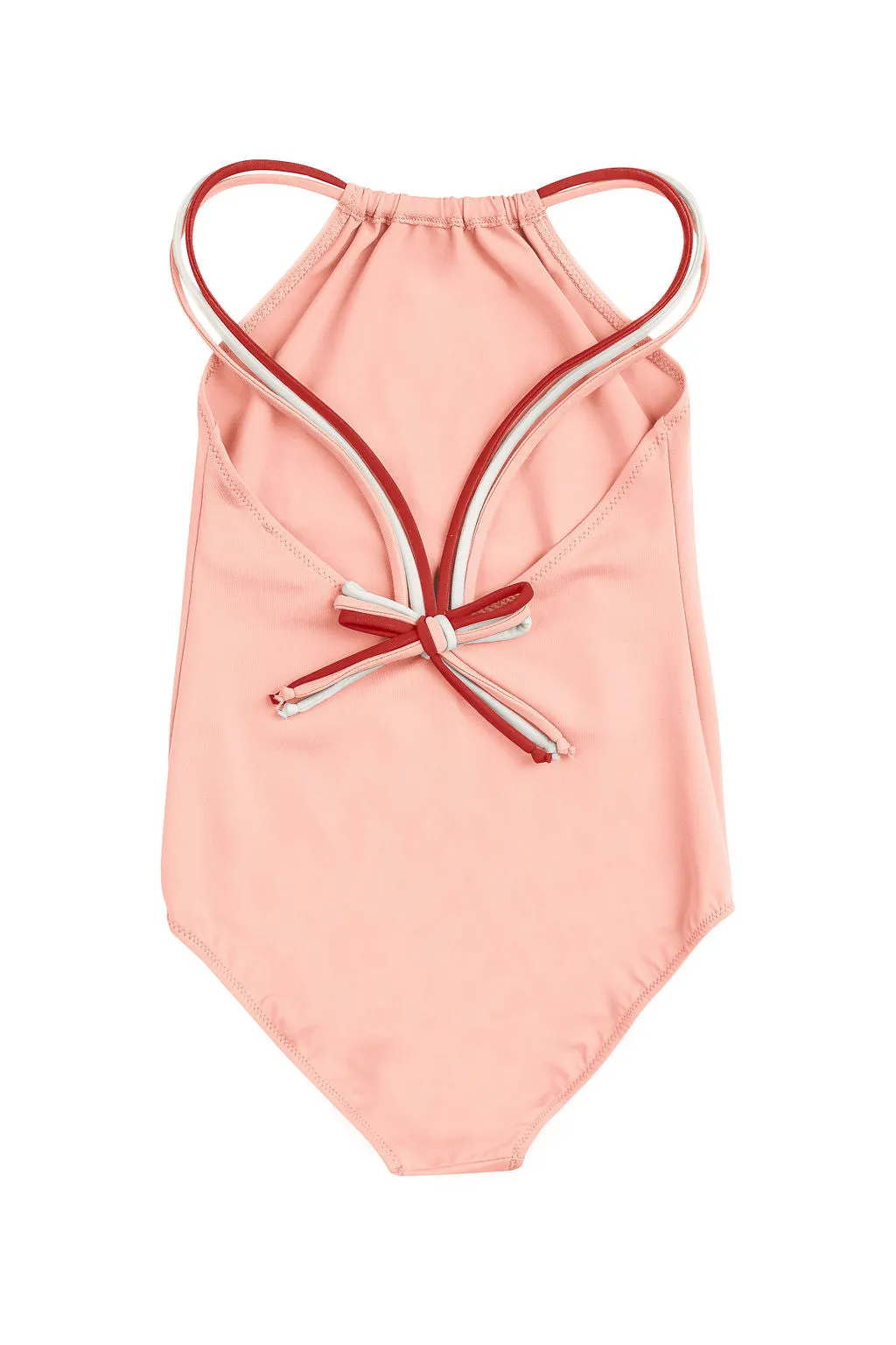 Double Strap Swimsuit with Bow Back Detail in Peach Pink