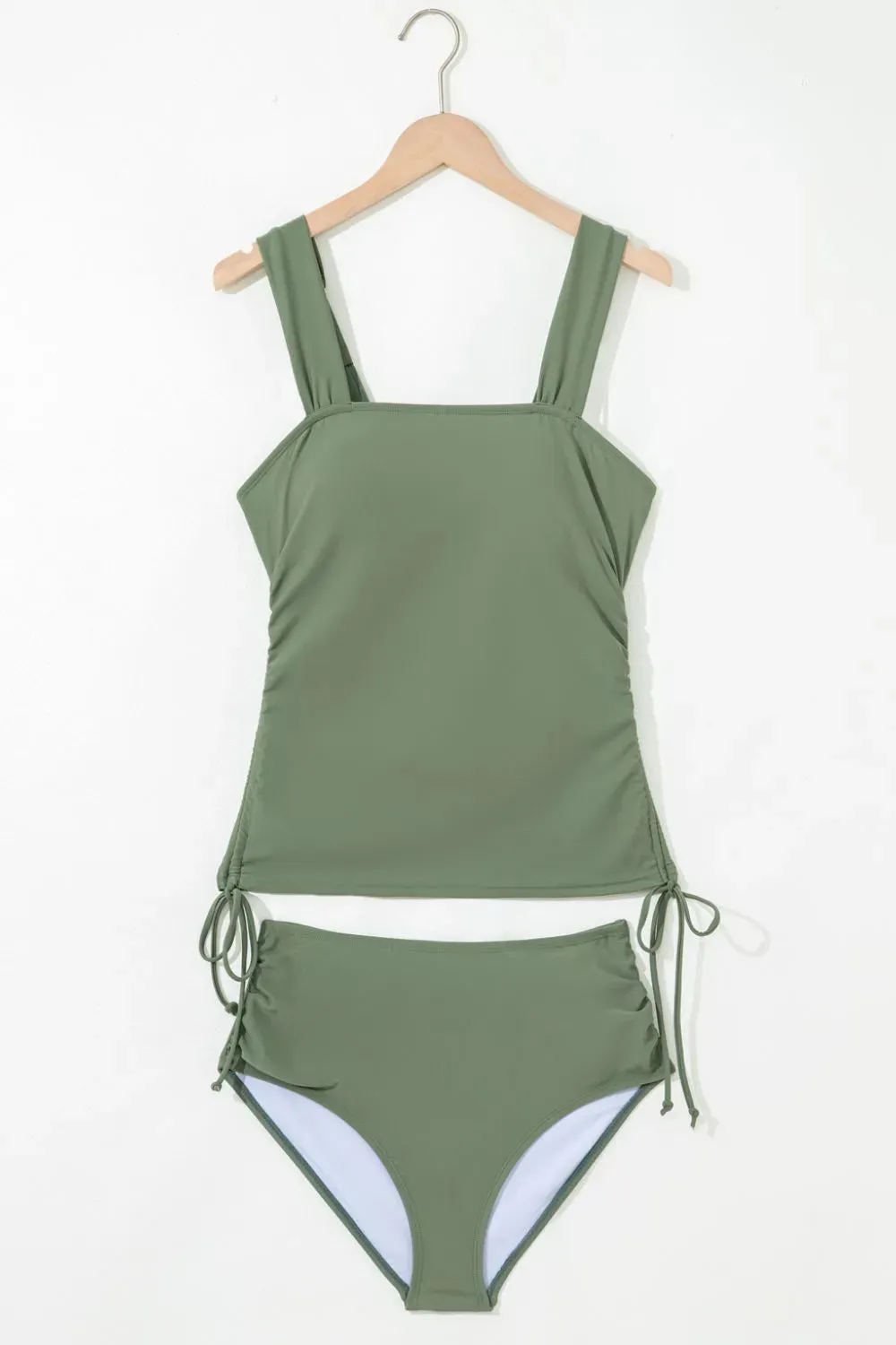 Drawstring Ruched Wide Straps Tankini Set