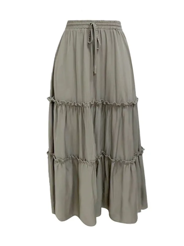 Drawstring Ruffle Midi Skirt