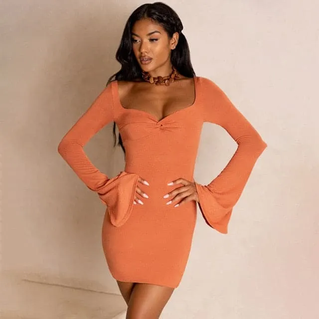 DressBetty - 2023 Spring Summer Flare Sleeve Women Bodycon Bandage Dress