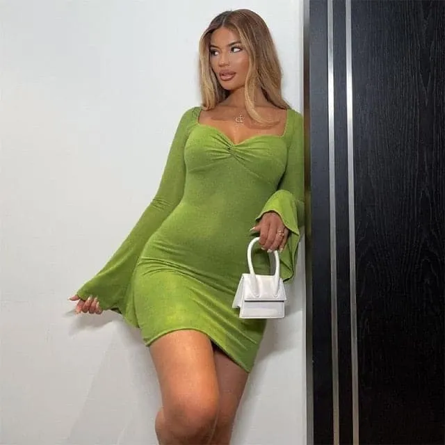 DressBetty - 2023 Spring Summer Flare Sleeve Women Bodycon Bandage Dress